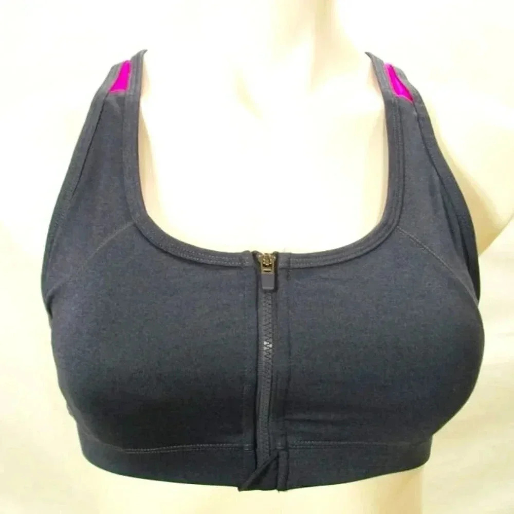 Ideology Zip-Up High-Impact Wire Free Sports Bra SIZE Small Gray & Pink New with